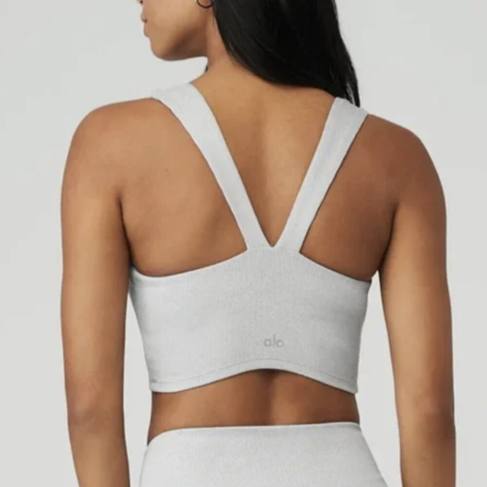 ALO Yoga Alosoft Ribbed Chic Bra Tank Top Heather Grey Built-in-Bra Size Medium